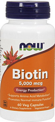 NOW Biotin 5000 мкг, 60 капс