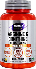 NOW Arginine 500 мг/Ornithine 250 мг, 100 капс