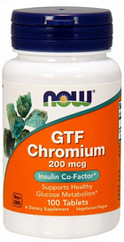 NOW GTF Chromium 200 мкг, 100 таб